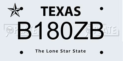 B180ZB Texas License Plate