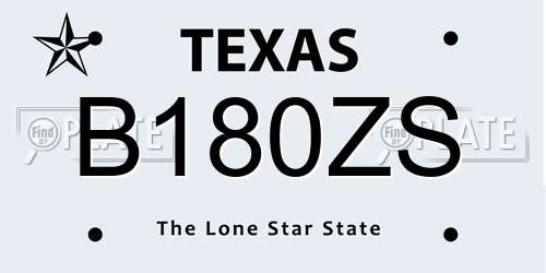 B180ZS Texas License Plate