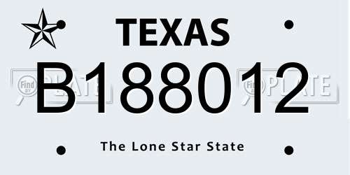 B188012 Texas License Plate