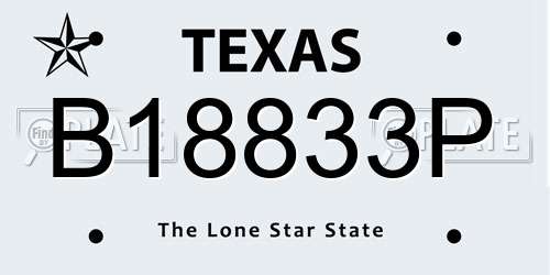 B18833P Texas License Plate