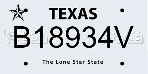 B18934V Texas License Plate