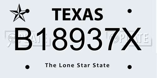 B18937X Texas License Plate