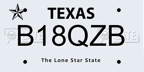B18QZB Texas License Plate