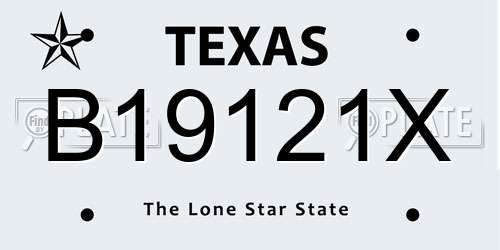 B19121X Texas License Plate