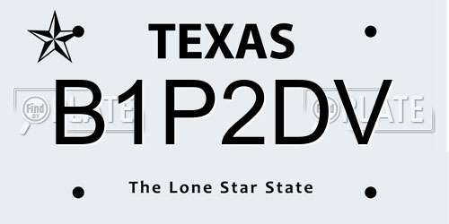 B1P2DV Texas License Plate