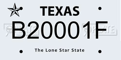 B20001F Texas License Plate