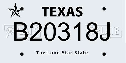 B20318J Texas License Plate