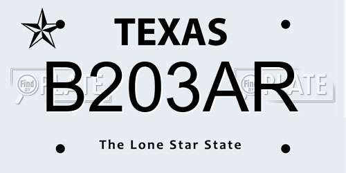 B203AR Texas License Plate