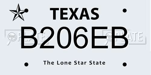 B206EB Texas License Plate