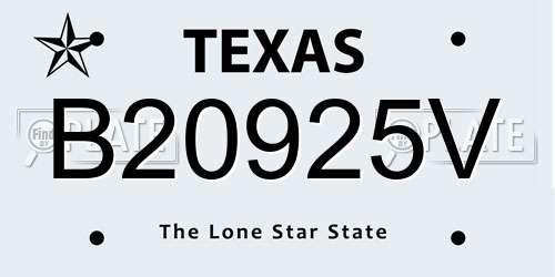 B20925V Texas License Plate