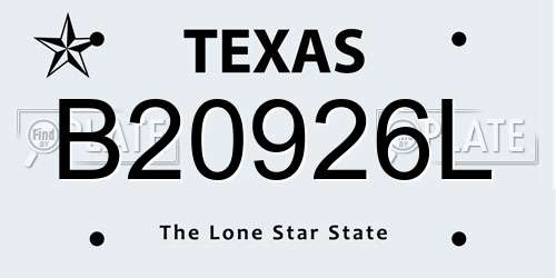 B20926L Texas License Plate