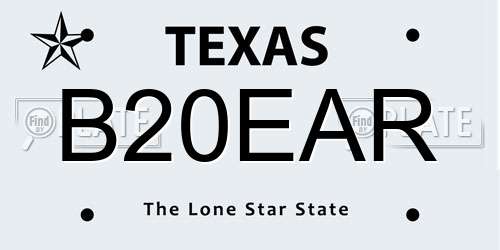 B20EAR Texas License Plate