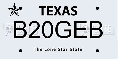 B20GEB Texas License Plate