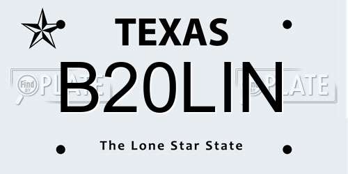 B20LIN Texas License Plate