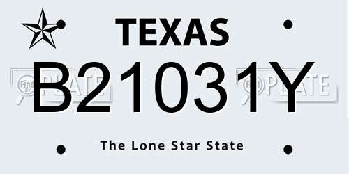 B21031Y Texas License Plate