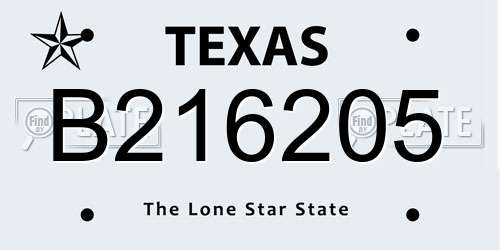 B216205 Texas License Plate