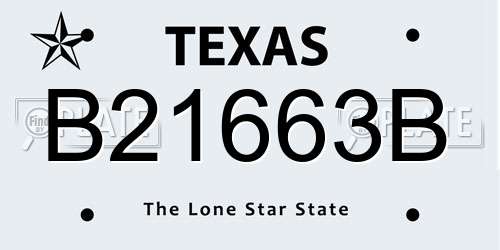B21663B Texas License Plate