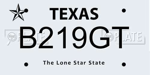 B219GT Texas License Plate