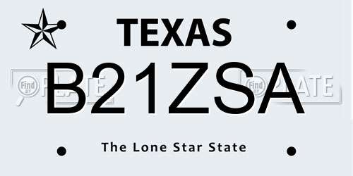 B21ZSA Texas License Plate