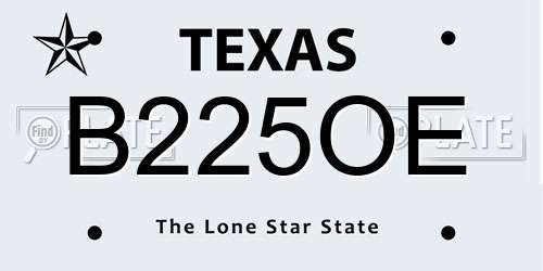 B225OE Texas License Plate