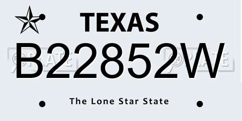 B22852W Texas License Plate
