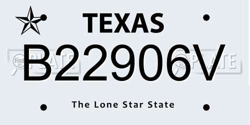 B22906V Texas License Plate