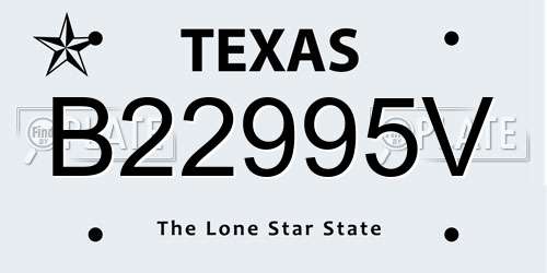 B22995V Texas License Plate