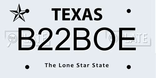 B22BOE Texas License Plate