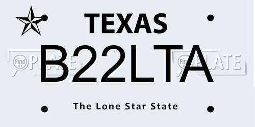 B22LTA Texas License Plate