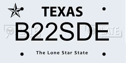 B22SDE Texas License Plate