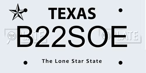 B22SOE Texas License Plate