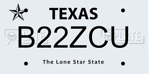 B22ZCU Texas License Plate