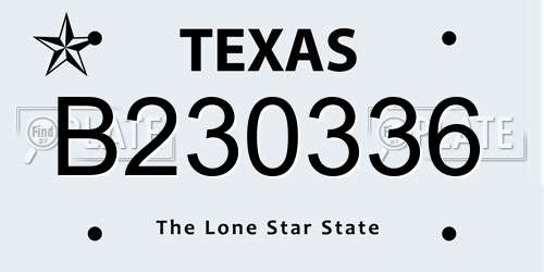 B230336 Texas License Plate