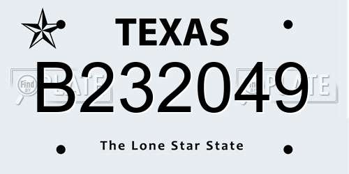 B232049 Texas License Plate