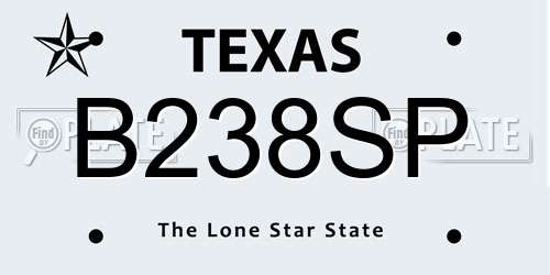 B238SP Texas License Plate