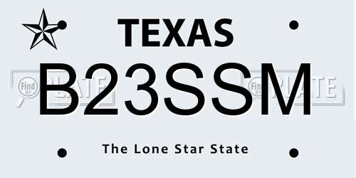 B23SSM Texas License Plate