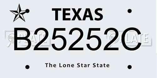 B25252C Texas License Plate