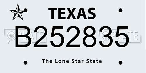 B252835 Texas License Plate