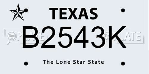 B2543K Texas License Plate