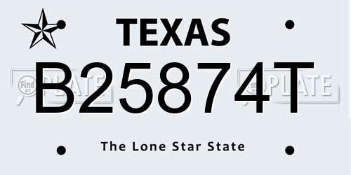B25874T Texas License Plate
