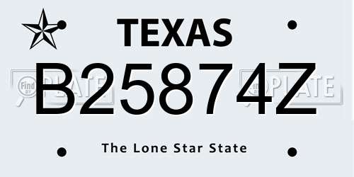 B25874Z Texas License Plate