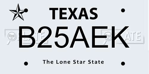B25AEK Texas License Plate