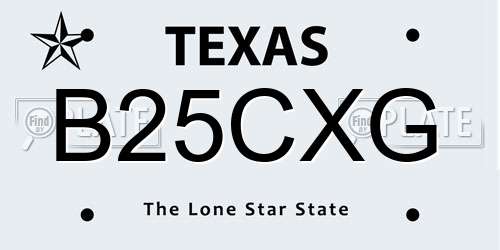 B25CXG Texas License Plate