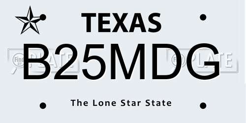 B25MDG Texas License Plate