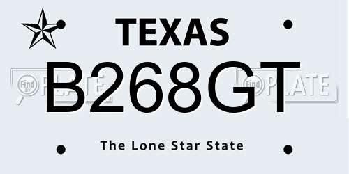 B268GT Texas License Plate