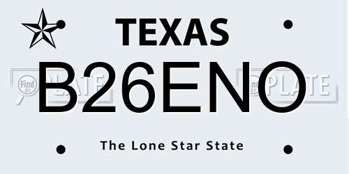 B26ENO Texas License Plate