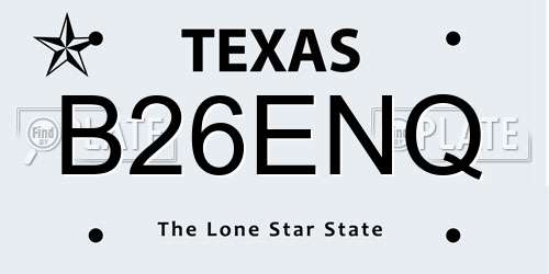 B26ENQ Texas License Plate