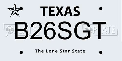 B26SGT Texas License Plate