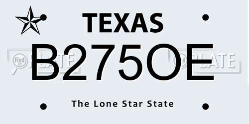 B275OE Texas License Plate