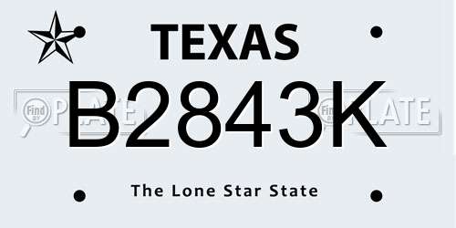 B2843K Texas License Plate